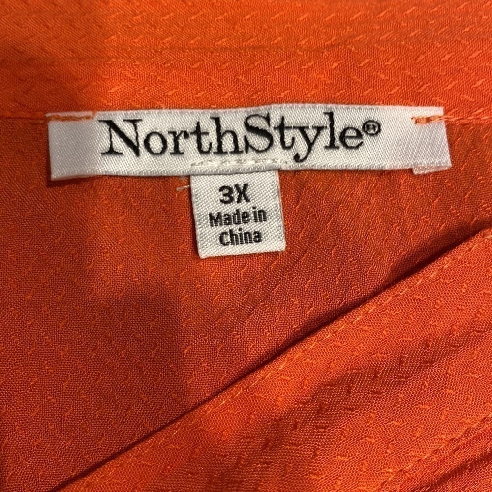 O womens NorthStyle casual solid orange button up 3/4 sleeve plus size shirt 3X - Picture 3 of 5